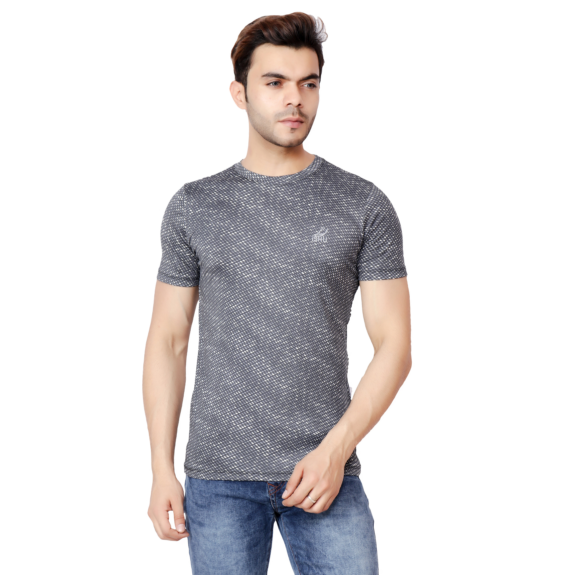 Buy ISHU Printed Men Half Sleeve Round Neck Nylon Black T-shirt Online ...