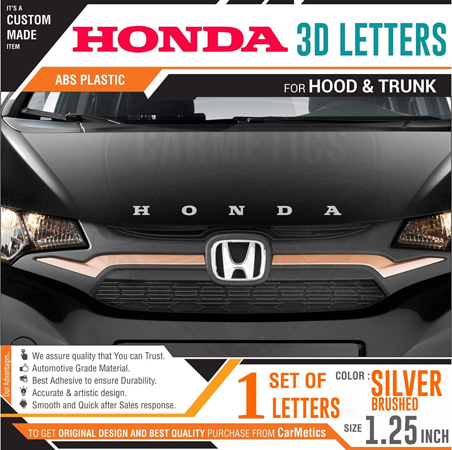 Buy CarMetics Honda 3D Letters for Honda Amaze 2018 Silver Color 1 Set