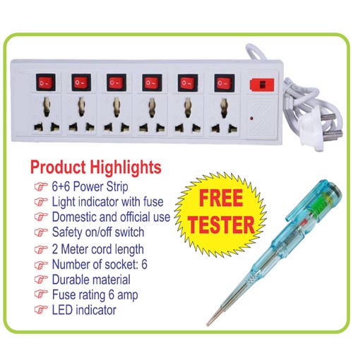 Buy HGI Extension Board / Cord / Power Strip / Surge Protector 6+6