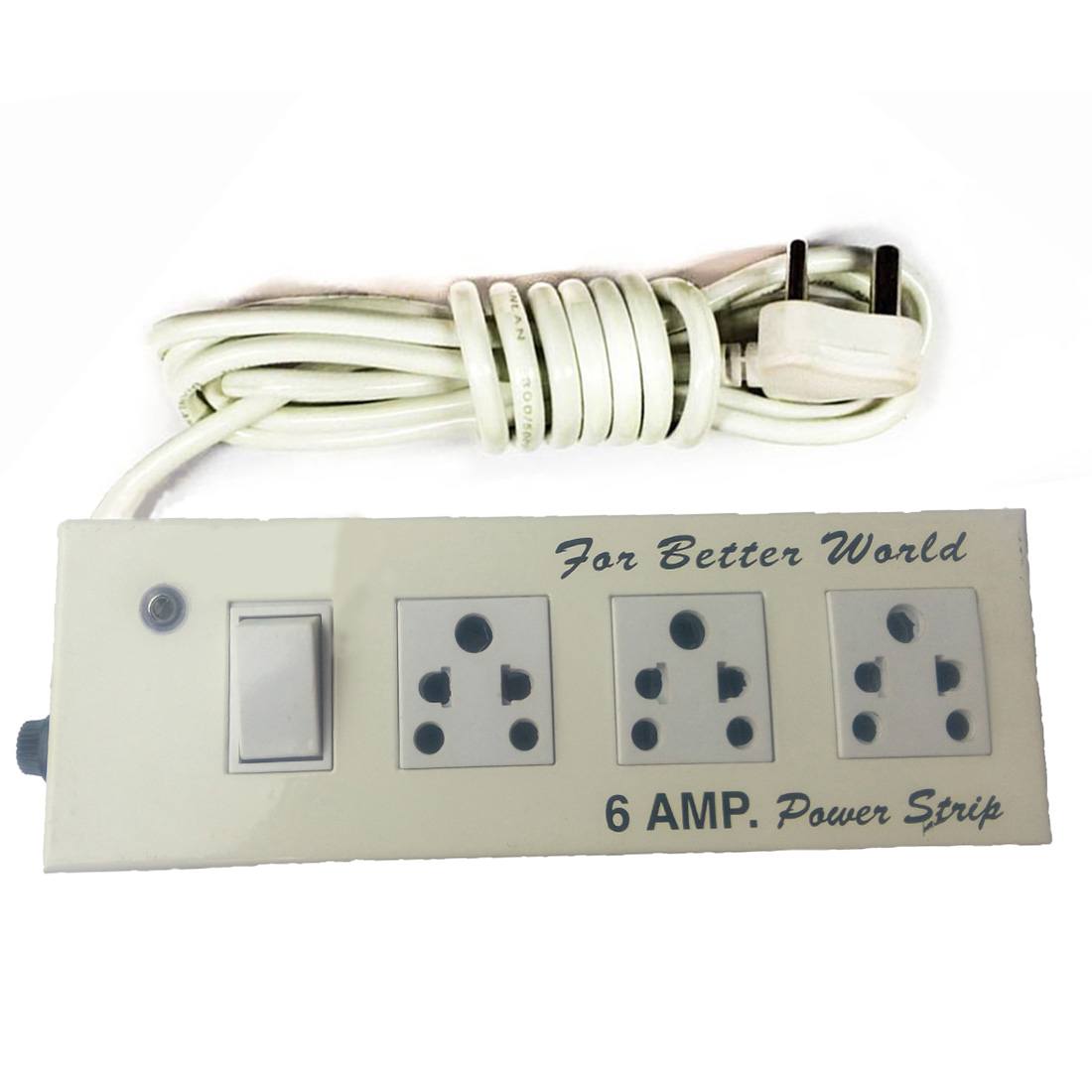 X EON Extension Board ,Solid Metal Body , Power Strip , 6 AMP, 3 Socket Surge Protector White