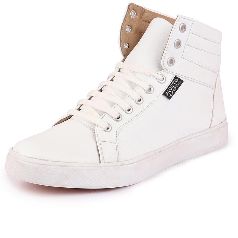 Buy Fausto Men's White Ankle White Sneakers Online @ ₹1119 from ShopClues