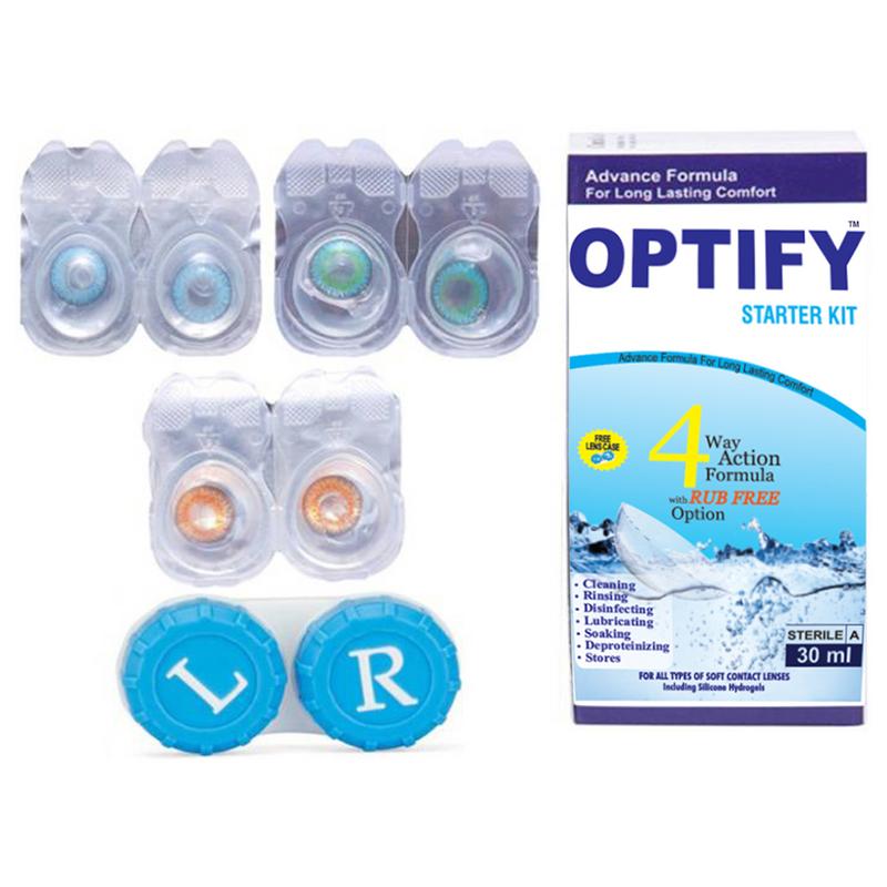 Buy Optify Blue-Aqua-Honey Monthly Color Contact Lens Zero Power Pack ...