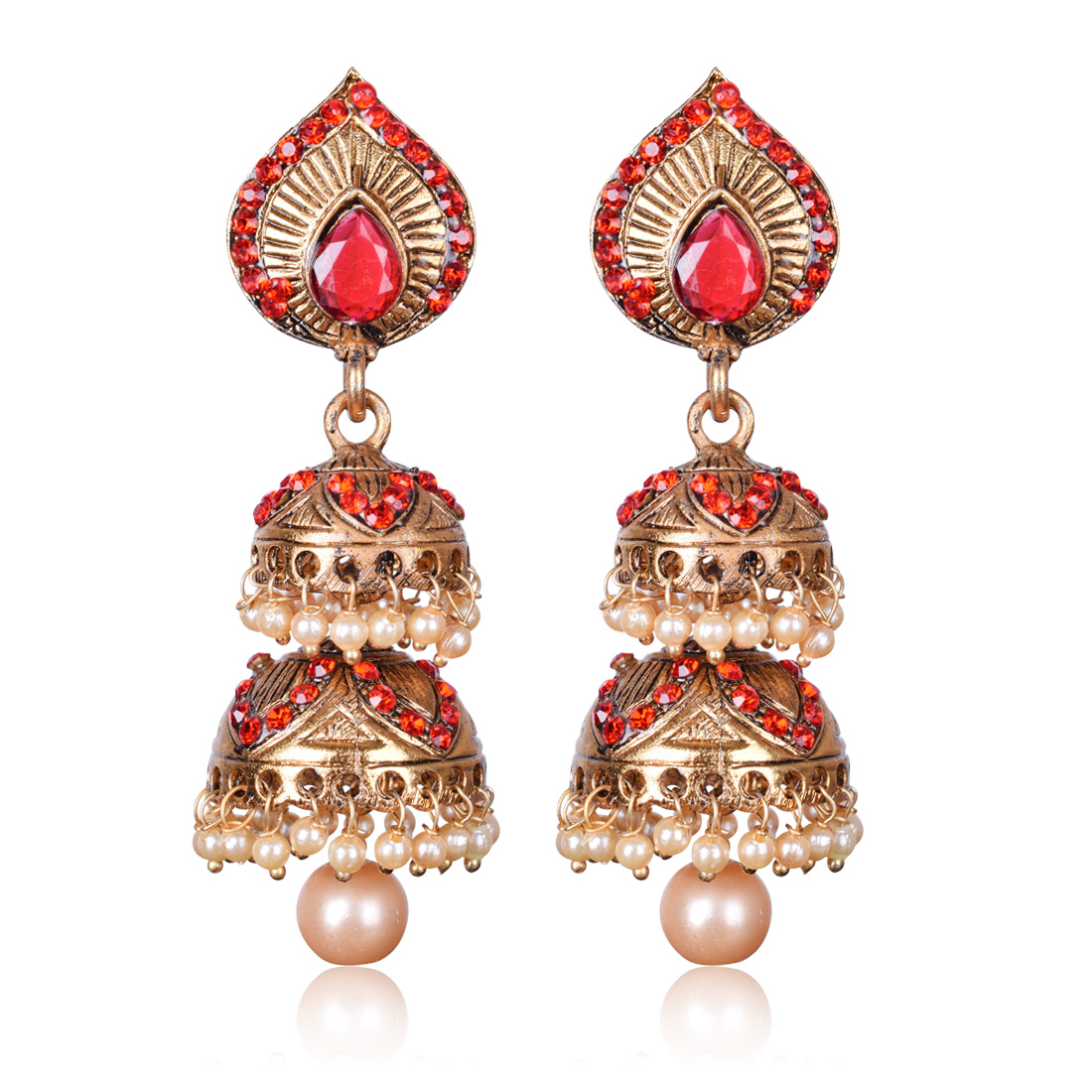 Buy Fascraft Ethnic Flame Top Double Jhumki on Antique Gold Finish with ...