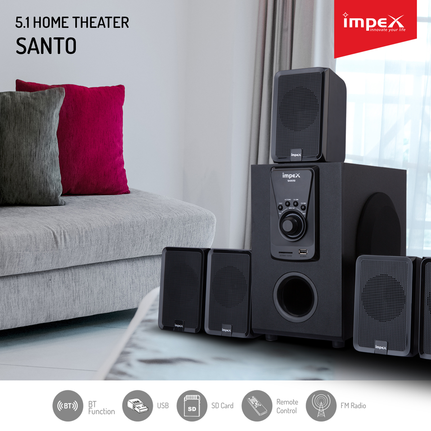 Buy Impex Santo 5.1 Soundbar, Tower Speaker, Home Cinema (DVD, BlueRay