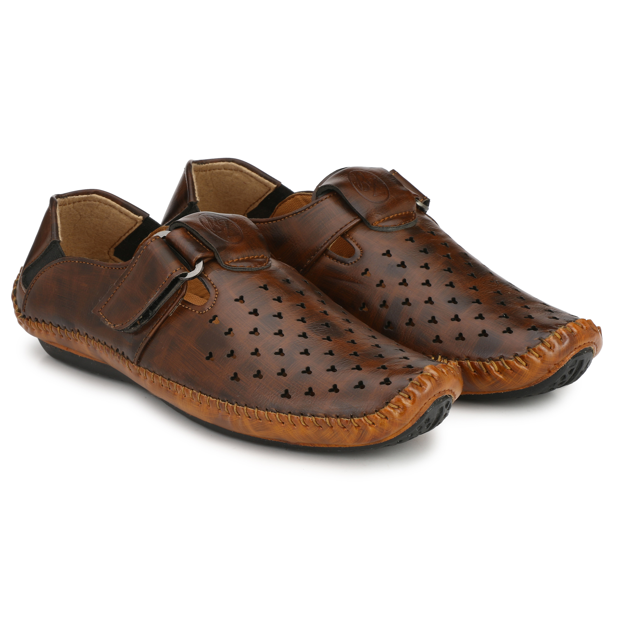 bucik men brown synthetic slip on leather sandals