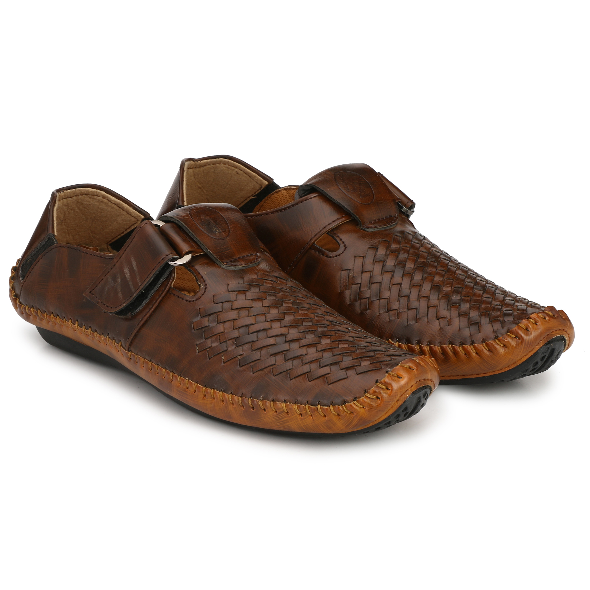 bucik men brown synthetic slip on leather sandals