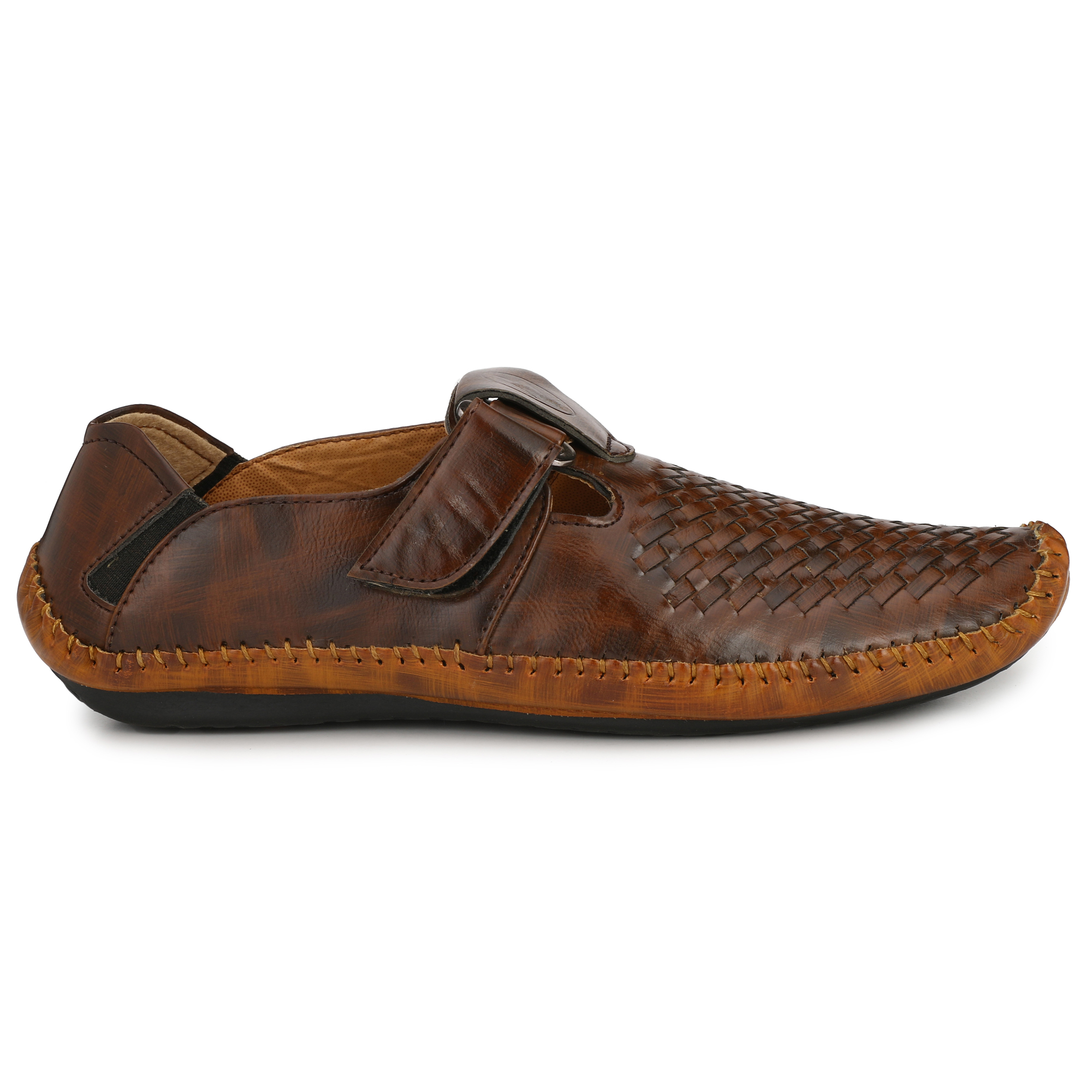 bucik men brown synthetic slip on leather sandals
