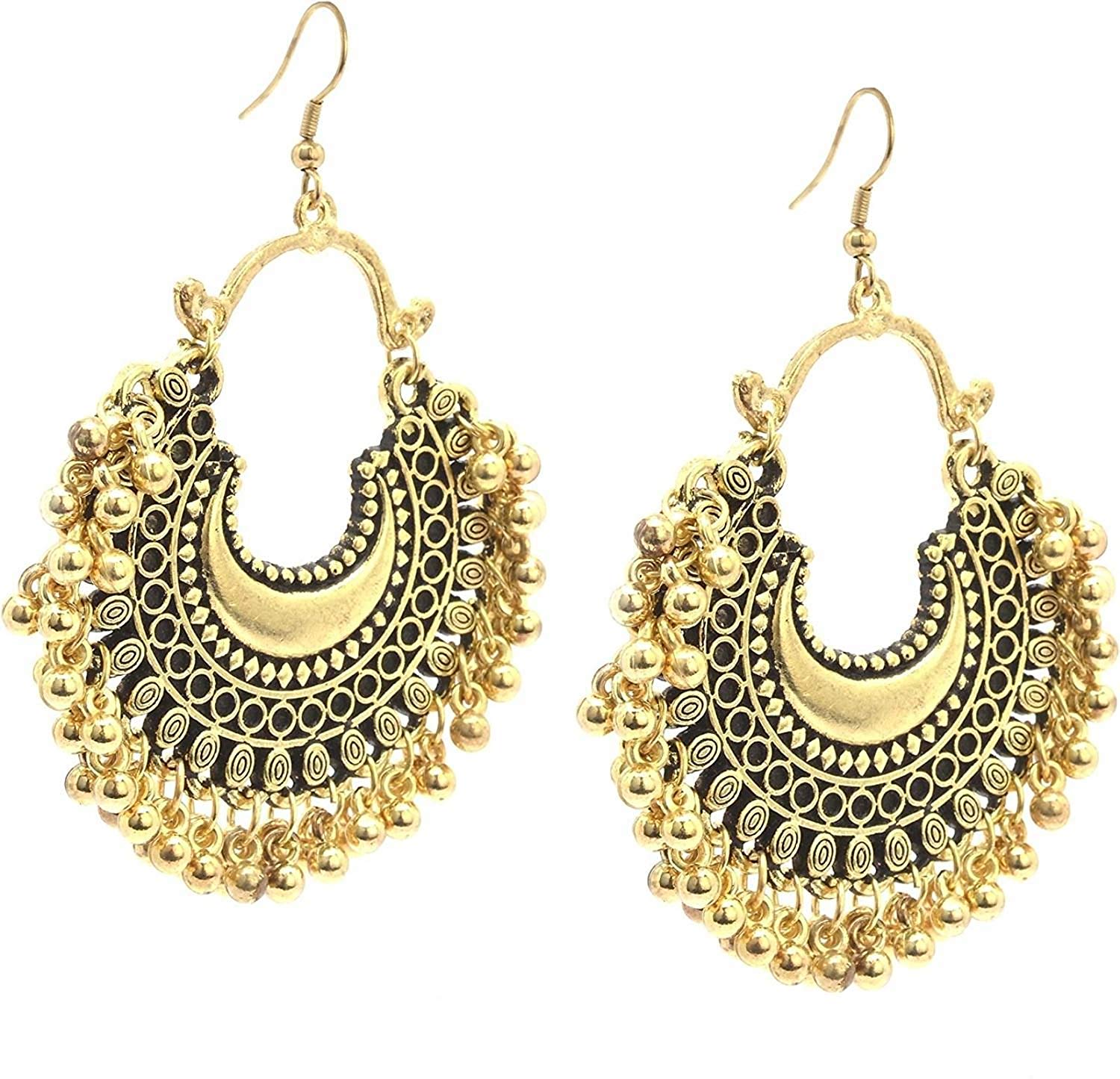 Navratri Ethnic Silver Oxidised Afghani Style Peacock Fether Earrings For Women & Girls