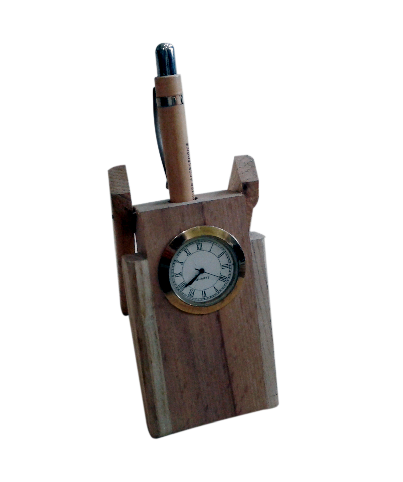 Onlineshoppee Wooden Pen Stand With Clock