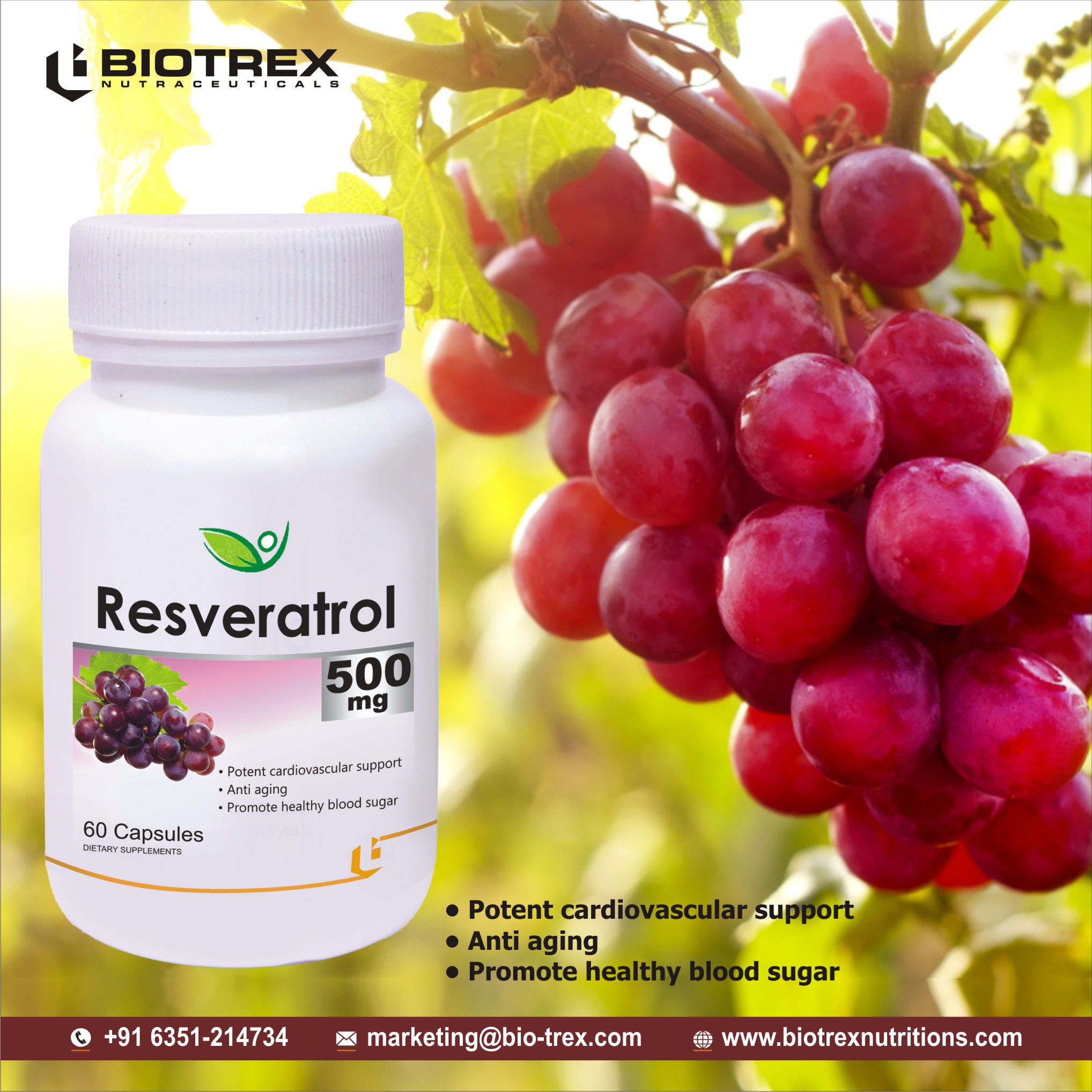 Buy Biotrex Resveratrol - 500mg (60 Capsules) Online @ ₹1620 from ShopClues