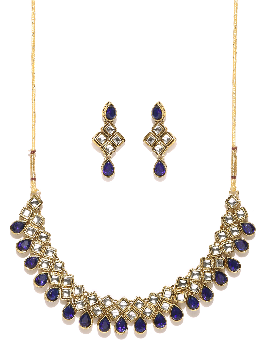 Buy Zaveri Pearls Non Plated Blue And Gold Alloy Necklace Set For Women