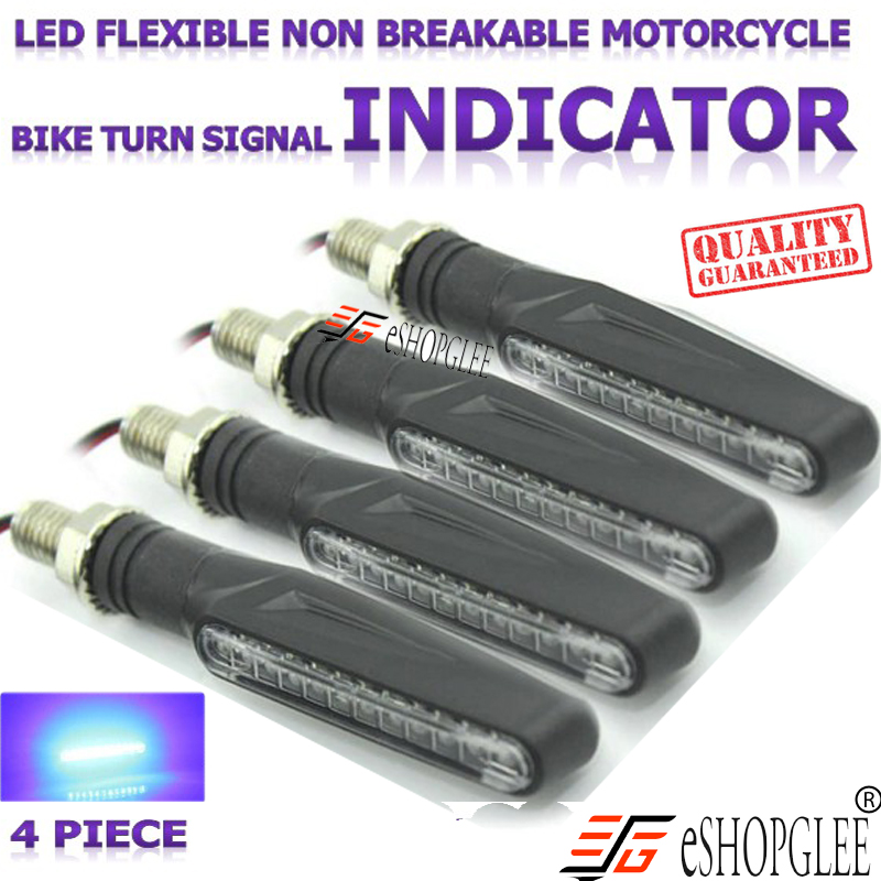 Bike / Motorcycle Side , Front, Rear LED Indicator Light 4 Piece BLUE + Free 2 Switches
