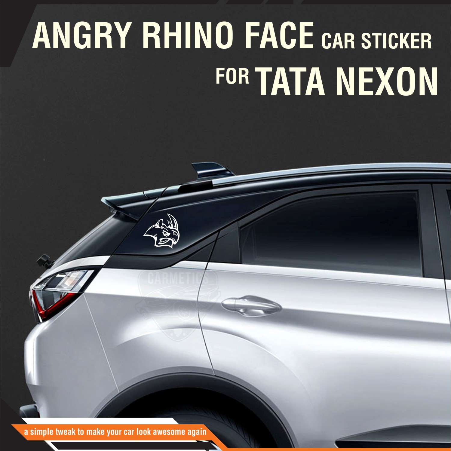 Buy Carmetics Angry Rhino Sticker To Door Window Hood Tailgate Bonnet