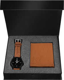 Lorenz Black Dial Men'S Watch & Tan Wallet Combo- Cm-1013Wl-Tan