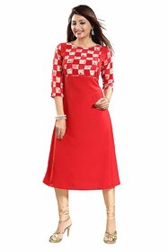Fabclub Women's Faux Crepe A-Line Red Kurti