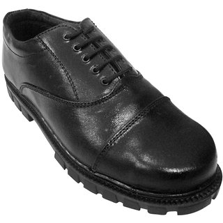 JK Steel Men's Black Genuine Leather Safety Shoes