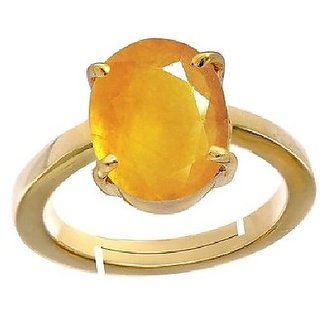                       Yellow Sapphire Pukhraj 6.6 Ct. Or 7.25Ratti Stone Panchdhatu Adjustable Ring for Women by CEYLONMINE                                              