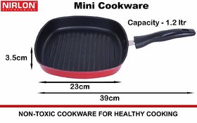 Nirlon Mini Nonstick Square Grill Pan - 22.5cm Red/Black ( Mini Grill Pan )