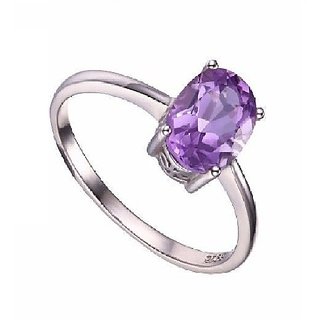                       CEYLONMINE- 6.25 Ratti Natural Amethyst Silver  Plated Ring For Astrological Purpose                                              