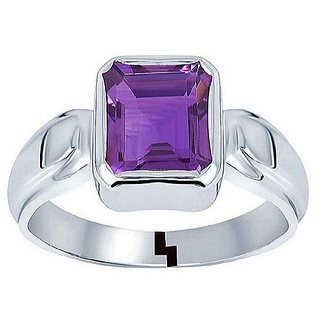                       CEYLONMINE- 7.00 Ratti Natural Amethyst Silver  Plated Ring For Astrological Purpose                                              