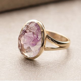                       CEYLONMINE- 6.75 Carat Natural Amethyst Gold  Plated Adjustable Ring/Anguthi For Astrological Purpose                                              