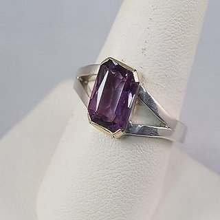                       Astrological Stone Amethyst Ring 5.25 Ratti Semi-Precious Silver Plated  Stone Ring BY CEYLONMINE                                              