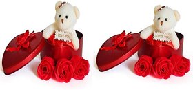 Combo of Teddy 3 Rose Flower in Beautiful Heart Shape Box Soft Toy, Artificial Flower Gift Set
