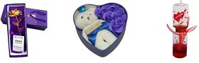 24K Golden Rose with Gift Box and Blue Heart Shape Gift Box with Teddy and Love Meter Combo Gifts Pack