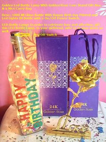 Golden Led Bottle Lamp With Golden Rose Love Stand Gift Box  a Nice Carry Bag