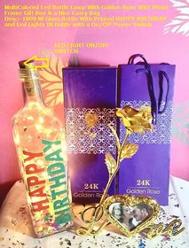 golden Led Bottle Lamp With Golden Rose With Photo Frame Gift Box  a Nice Carry Bag