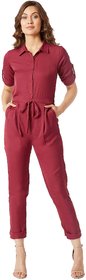 Miss Chase Women's Maroon Cherish Your Love Tie-Up Jumpsuit