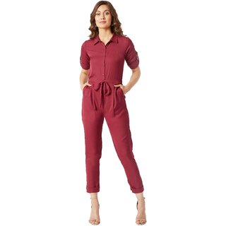                       Miss Chase Women's Maroon Cherish Your Love Tie-Up Jumpsuit                                              
