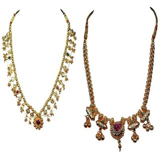 S A ATIGRE Brass Golden Choker Traditional THUSHI  Necklace set Combo