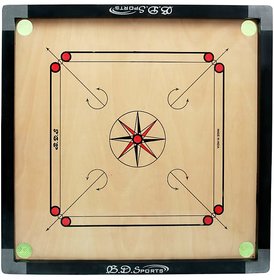 Large Size Wooden Round Pocket Heavy Border Carrom Board (32 inches) With Coinset, Striker and Powder