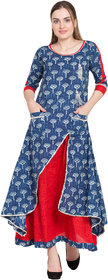 Desi Kala Women's Premium Cotton Gota Work Attached Skirt Dress (DESI_KALA_4-S, Red)