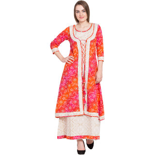                       Desi Kala Women's Premium Cotton Bandhani Gota Work Dori Dress (DESI_KALA_6-S, Orange)                                              