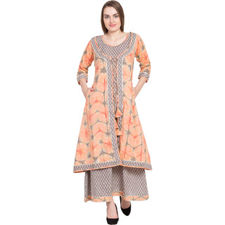                       Desi Kala Women's Premium Cotton Gota Work Dori Dress (DESI_KALA_8-S, Peach)                                              