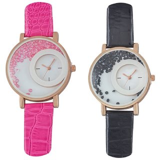 FARP Analog pink and black colour fancy womens ladies girls watch combo watch