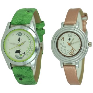                       KDS New Green And Brown Analog Watch For Women ,Girls Latest Designing Stylist Analog Watch Combo Pack Of 2 Watch                                              