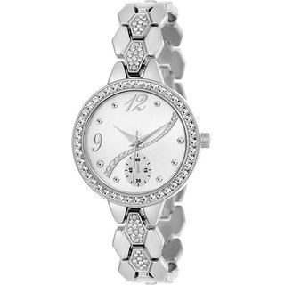 Buy Women Silver crystal studded chronograph bracelet strap beautiful women Watch For Girls Online 344 from ShopClues