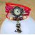 Vintage Beige Round Dial Multicolor Leather Strap Analog Watch For Women