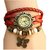 Vintage Beige Round Dial Multicolor Leather Strap Analog Watch For Women