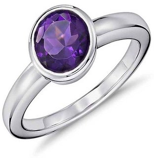                       Amethyst/Jamuniya Silver Plated Ring Lab Certified semi- Precious Stone Ring By CEYLONMINE                                              