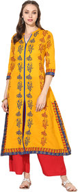 Varkha Fashion Yellow Floral Print A line Kurta