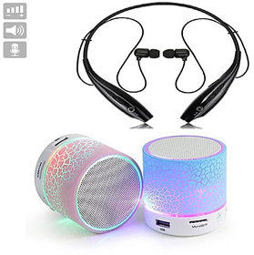 Deals e Unique Bluetooth Headphone HBS-730 Neckband with Mini Bluetooth Speaker LED (Combo of Two Pack) Multi-Color