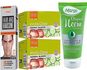 Combo Pack VLCC  Herbal Bleach 2 + Fair and Handsome Cream+ Neem Face Wash (Set of 4)