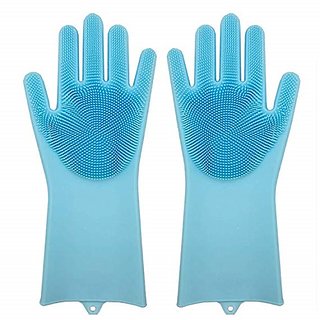 Reusable Rubber Silicon Household Safety Wash Scrubber Heat Resistant Kitchen Gloves for Dishwashing, Cleaning, Gardenin