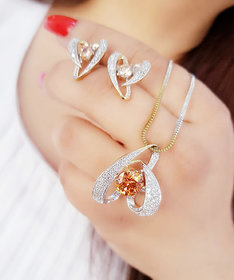 Bhagya Lakshmi Women's Pride AD Stone Pendent With Earrings For Women