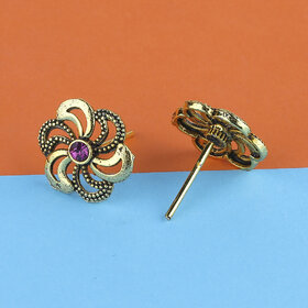 Silver Shine Graceful Pink Flower Stud Earrings