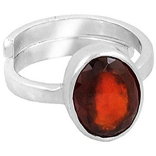                       Silver Gomed Ring 6.25 Ratti  Natural and Lab Certified Hessonite Garnet (Gomed) Astrological Gemstone Adjustable Unisex Ring By CEYLONMINE                                              